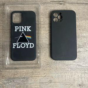 Two I-Phone 12 Pro cases Pink Floyd & Plain black I-Phone case.